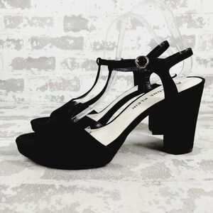 New Anne Klein Vionna Black Faux Leather T-strap Sandals i371